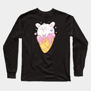 Cute Rabbit Ice Cream Art Design Long Sleeve T-Shirt